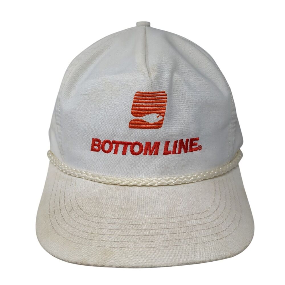 Bottom Line Snapback Hat White One Size Adjustable Embroidered 6 Panel Rope